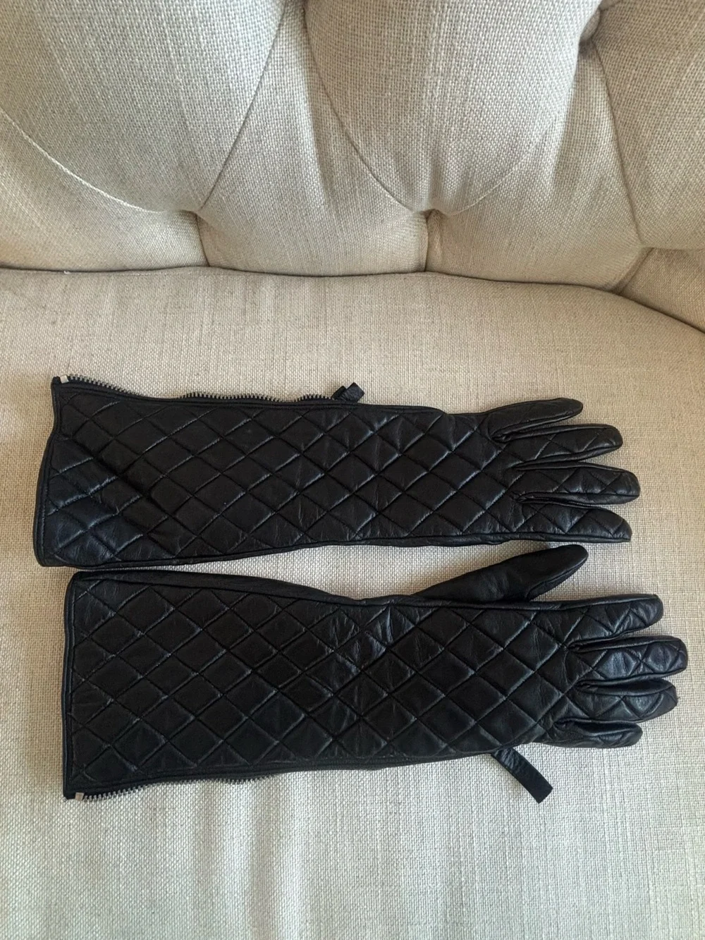 Black Quilted Long Leather Gloves - Men Accessories